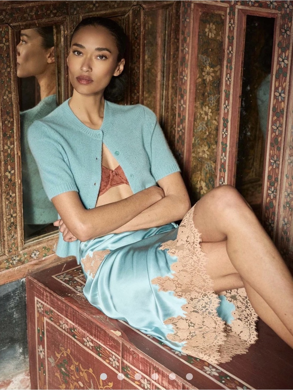 Doen Elowette Silk Slip Skirt in Aquamarine Small